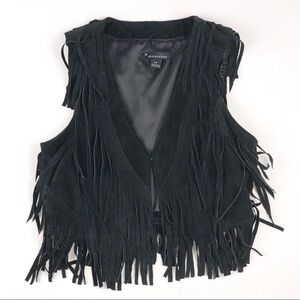 Genuine Leather Fringe Vest Black Small Cropped